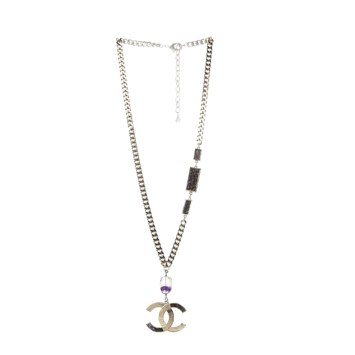 Chanel Stone CC Chain Pendant Necklace Gold 3 of 5