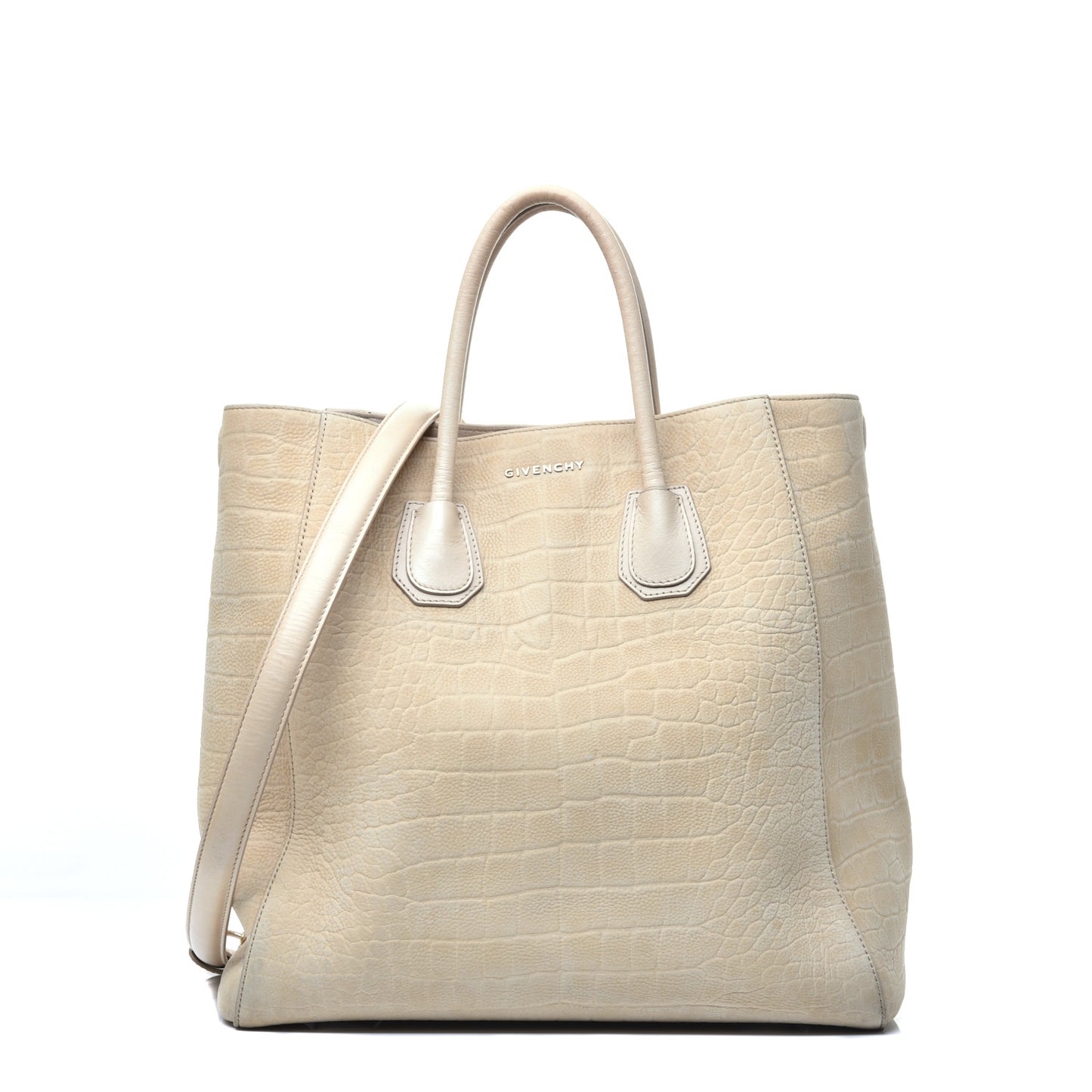 Nubuck Crocodile Embossed Elme Tote Beige