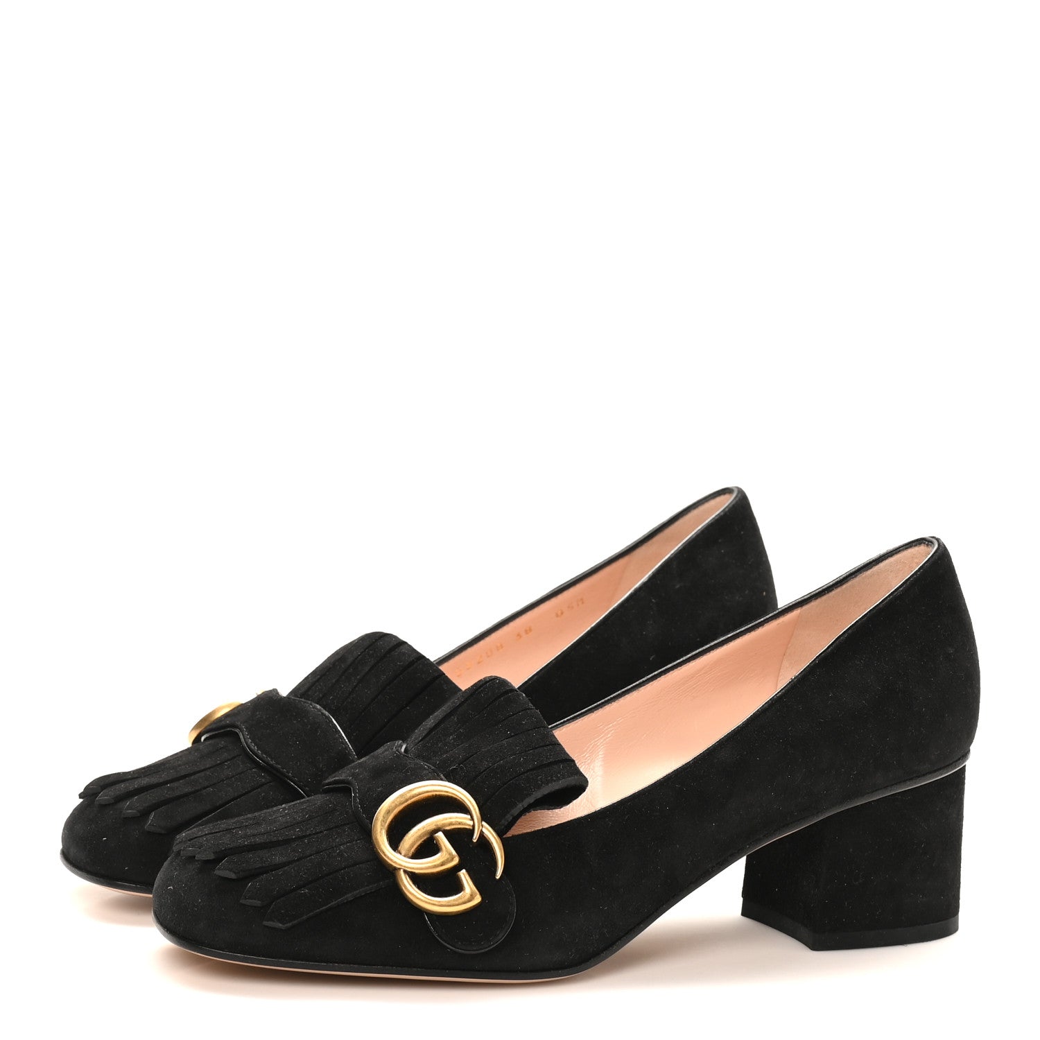 Gucci Kid Scamosciato GG Marmont Fringe 50mm Loafer Pumps 38 Black 4 of 9