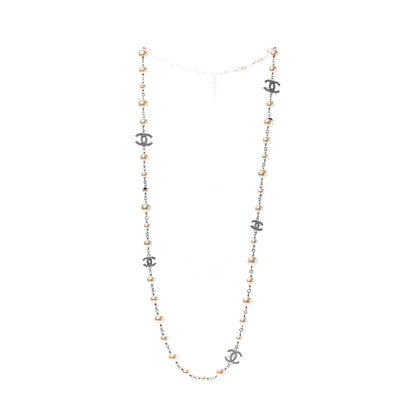 Chanel Crystal Pearl CC Long Necklace Silver 2 of 5