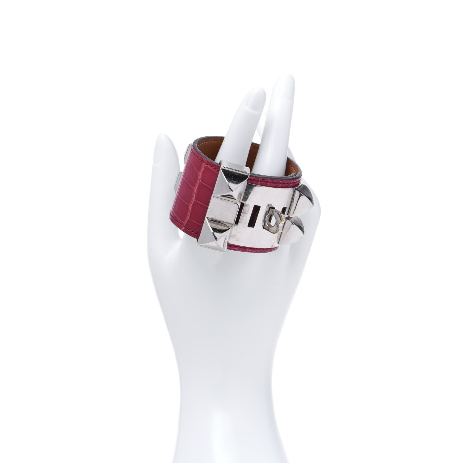 Hermes Shiny Alligator Collier De Chien CDC Bracelet S Fuchsia 2 of 8