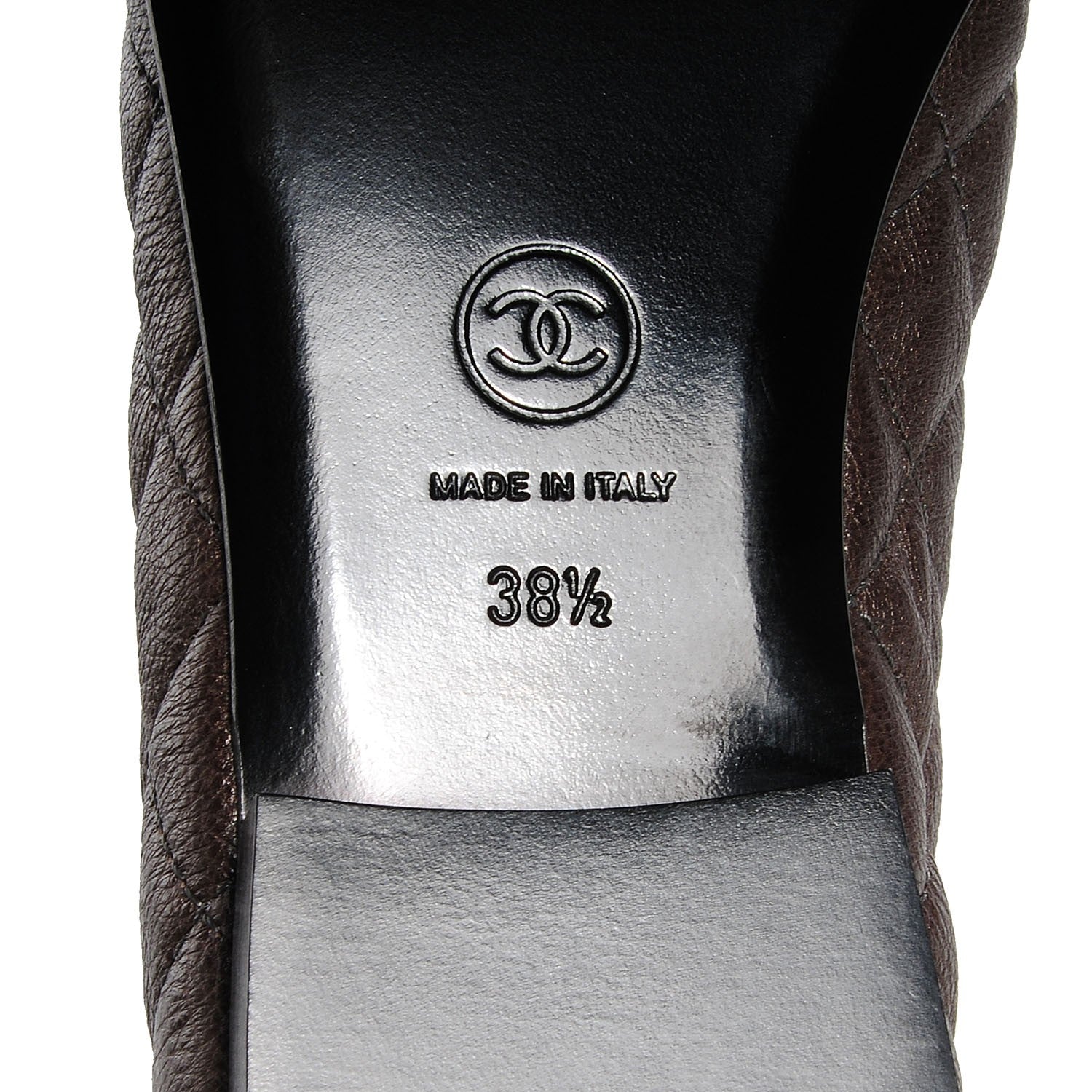 Chanel Metallic Calfskin Quilted Cap Toe Ballerina Flats 38.5 Argent 6 of 8