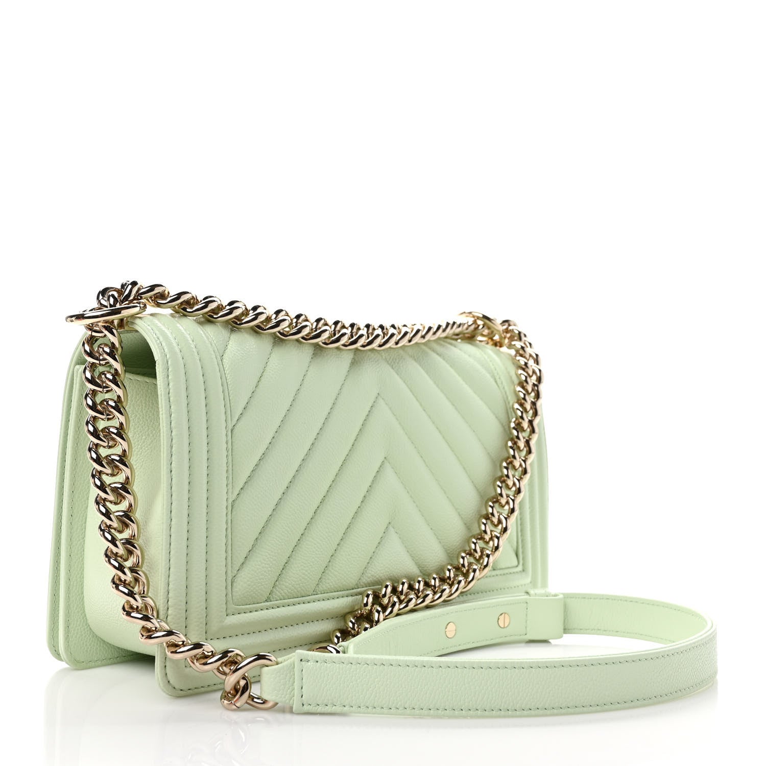 Chanel Caviar Chevron Quilted Medium Boy Flap Light Green 3 of 9
