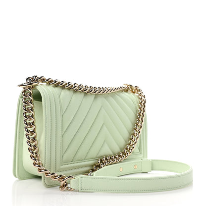 Chanel Caviar Chevron Quilted Medium Boy Flap Light Green 3 of 9