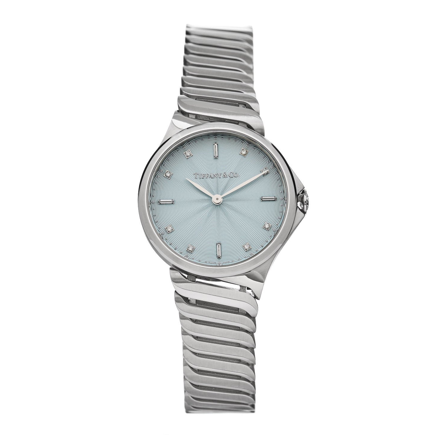 Stainless Steel Diamond 28mm Metro 2-Hand Quartz Watch Ice Blue