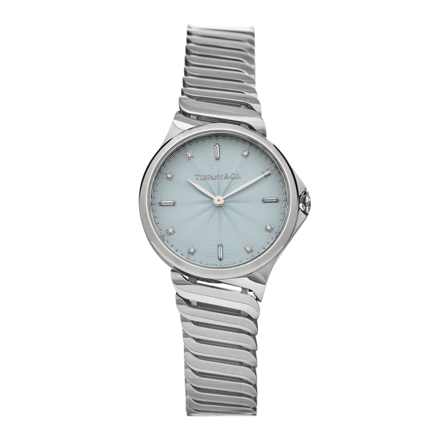 Tiffany Stainless Steel Diamond 28mm Metro 2-Hand Quartz Watch Ice Blue 1 of 5