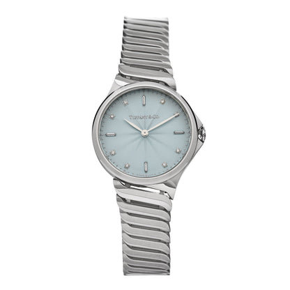 Tiffany Stainless Steel Diamond 28mm Metro 2-Hand Quartz Watch Ice Blue 1 of 5