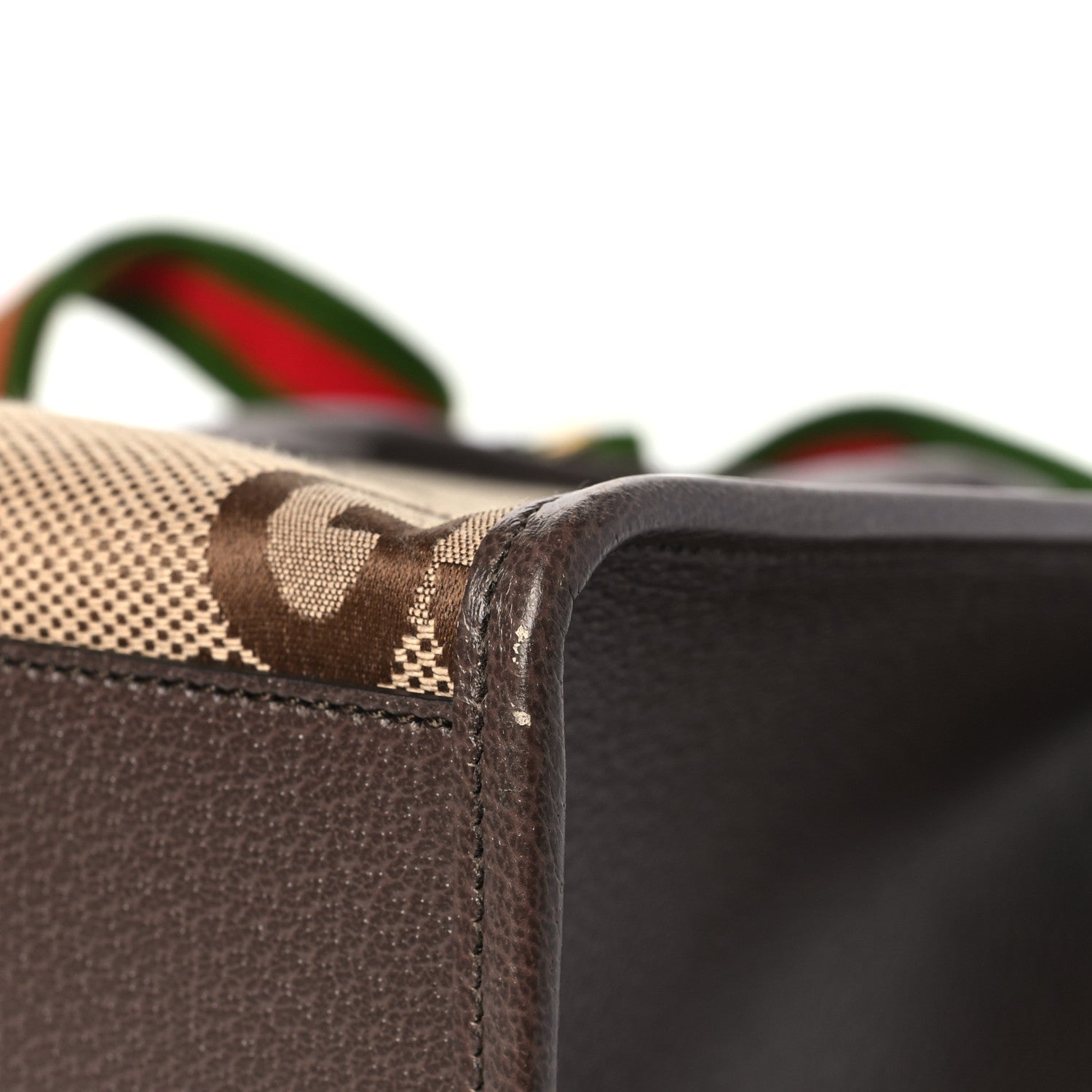 Gucci Monogram Jumbo GG Textured Dollar Calfskin Web Tote Bag Camel Ebony New Acero 12 of 12