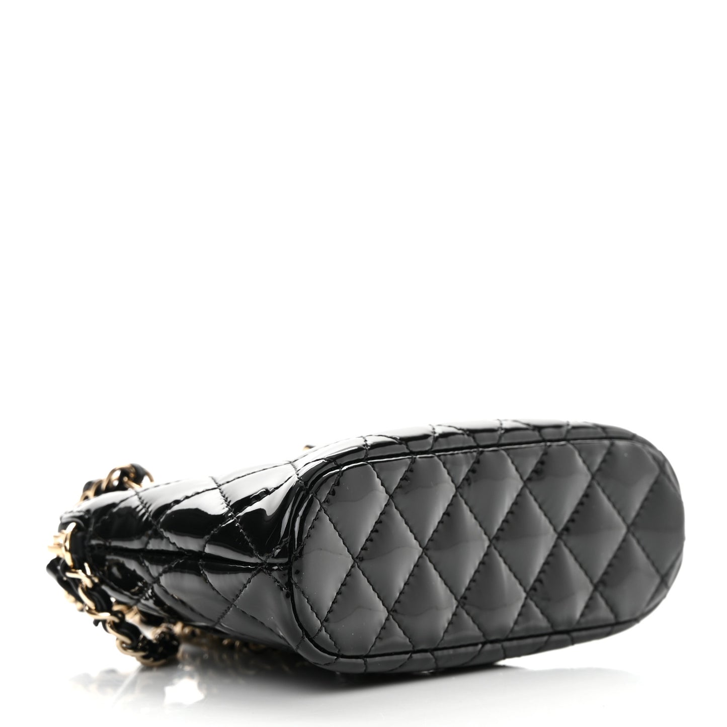 Patent Calfskin Quilted Shiny Coco Clutch With Chain Black
