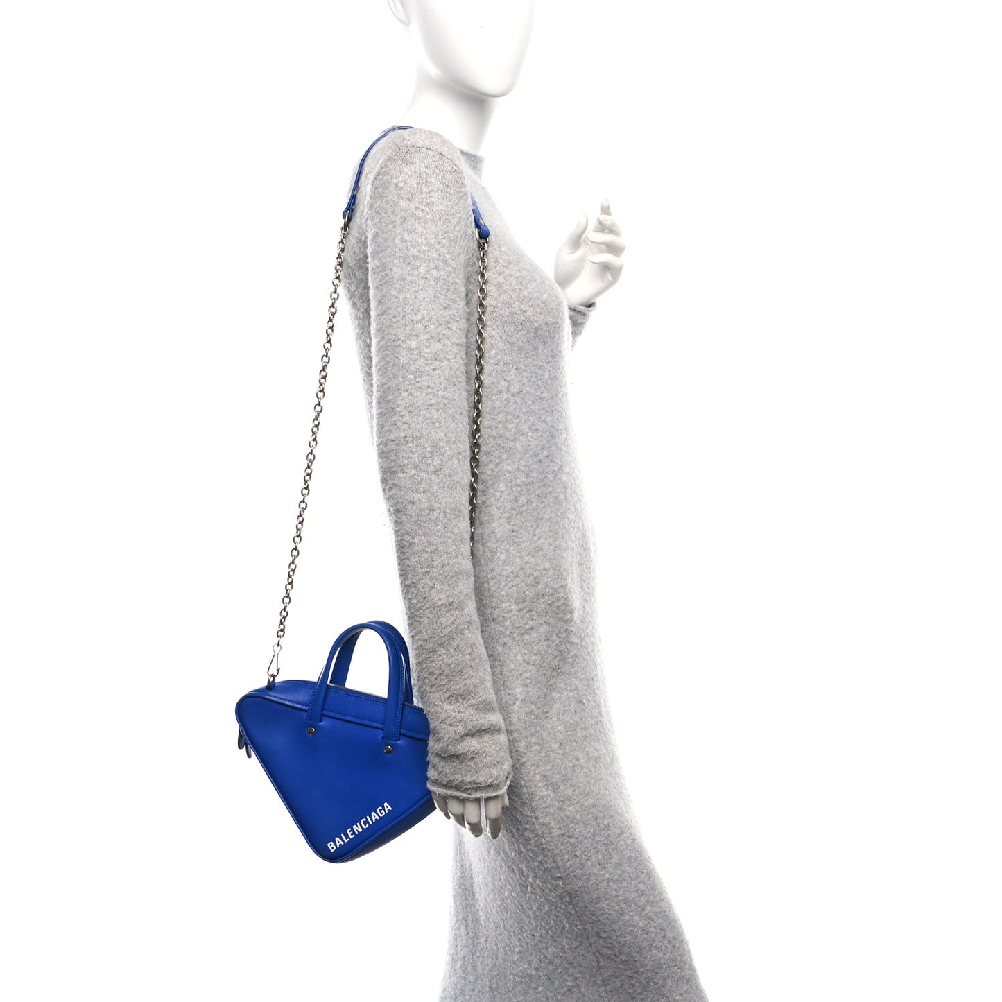 Shiny Day Calfskin Logo XS Triangle Chain Duffle Bleu Roi White