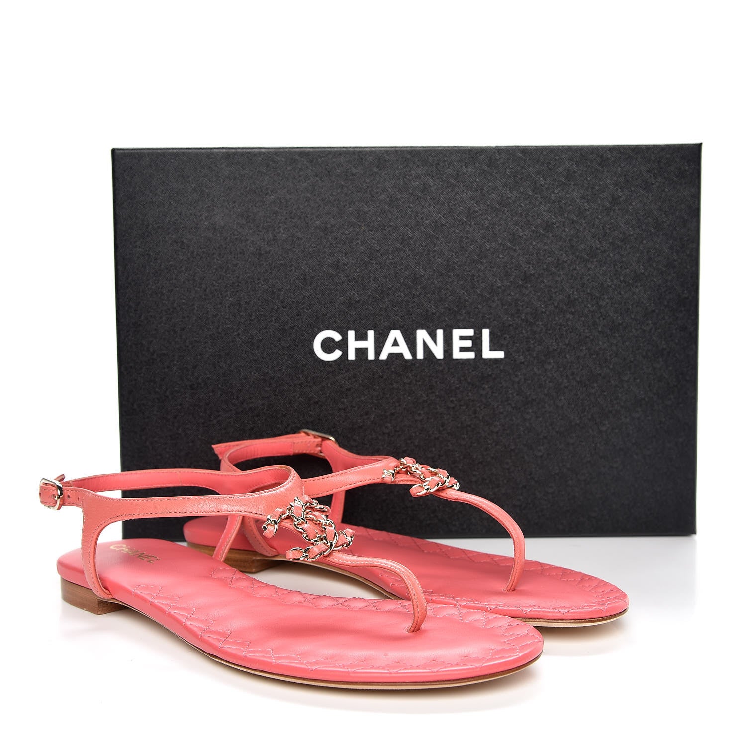 Chanel Lambskin Chain CC Logo Thong Sandals 36 Pink 8 of 8
