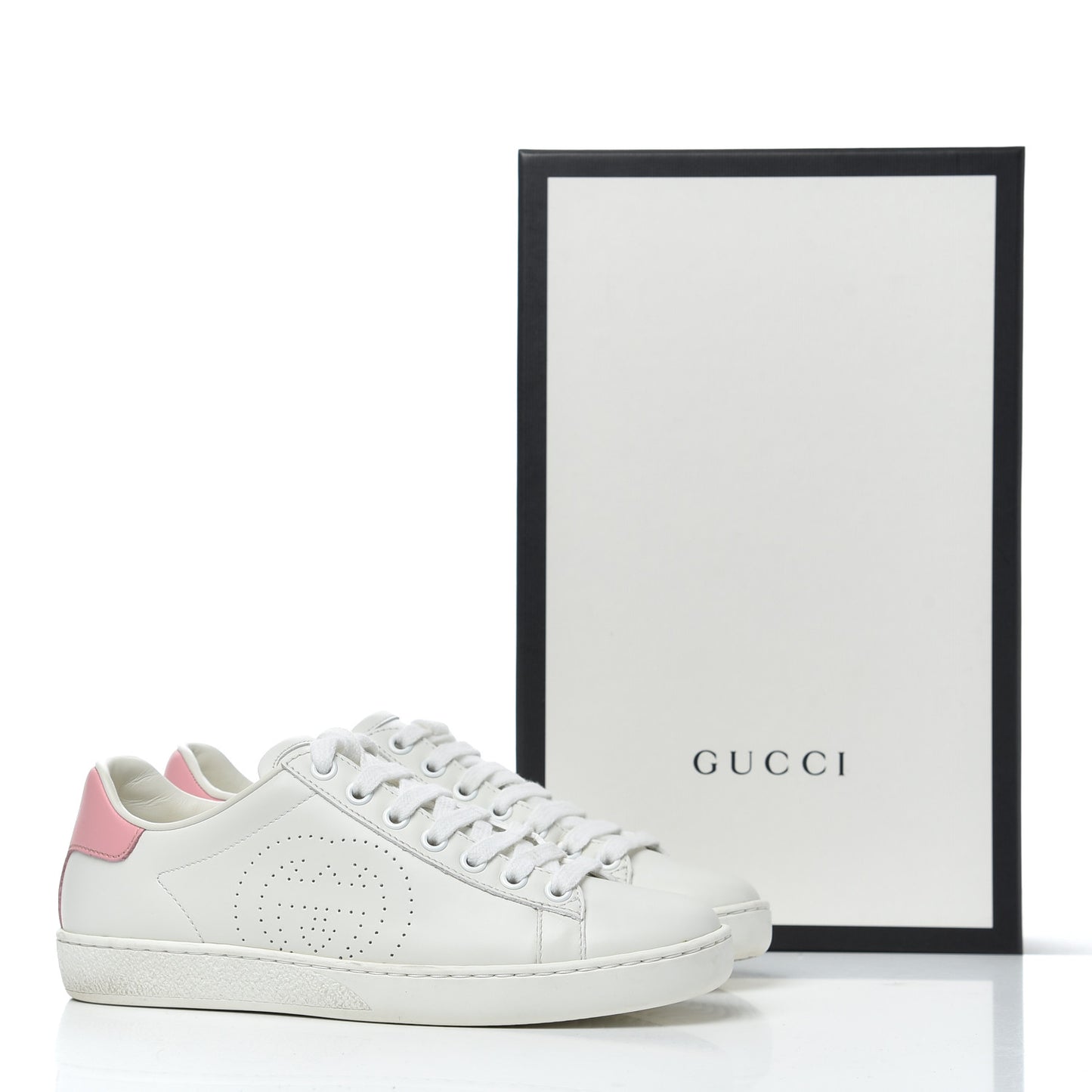 Calfskin Interlocking G Perforated Womens Ace Sneakers 35 White Wild Rose