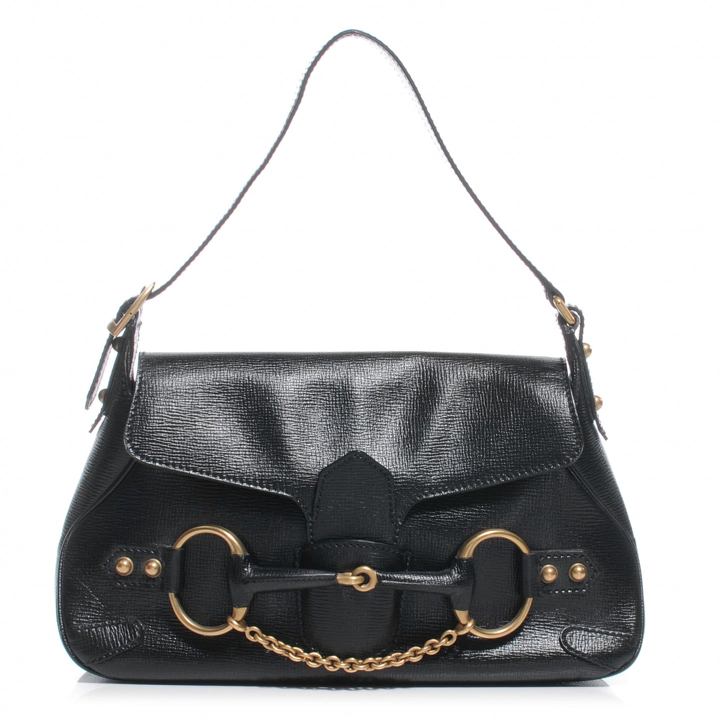 Leather Horsebit Flap Bag Black