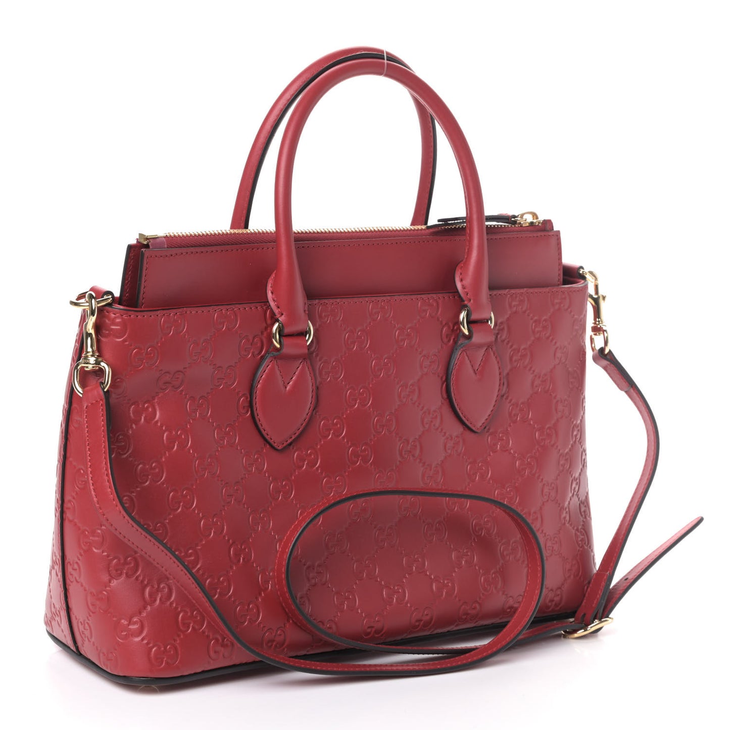 Guccissima Signature Nappa Small Zip Top Tote Hibiscus Red