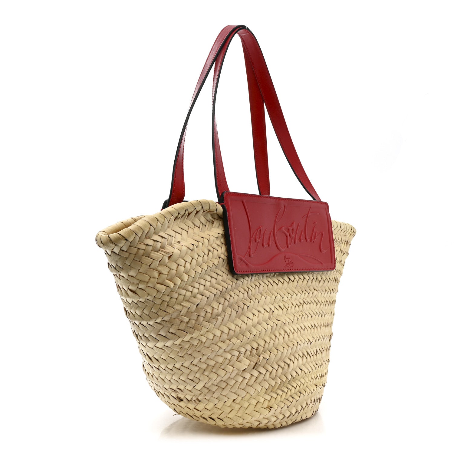 Christian Louboutin Woven Straw Loubishore Tote Red 3 of 11