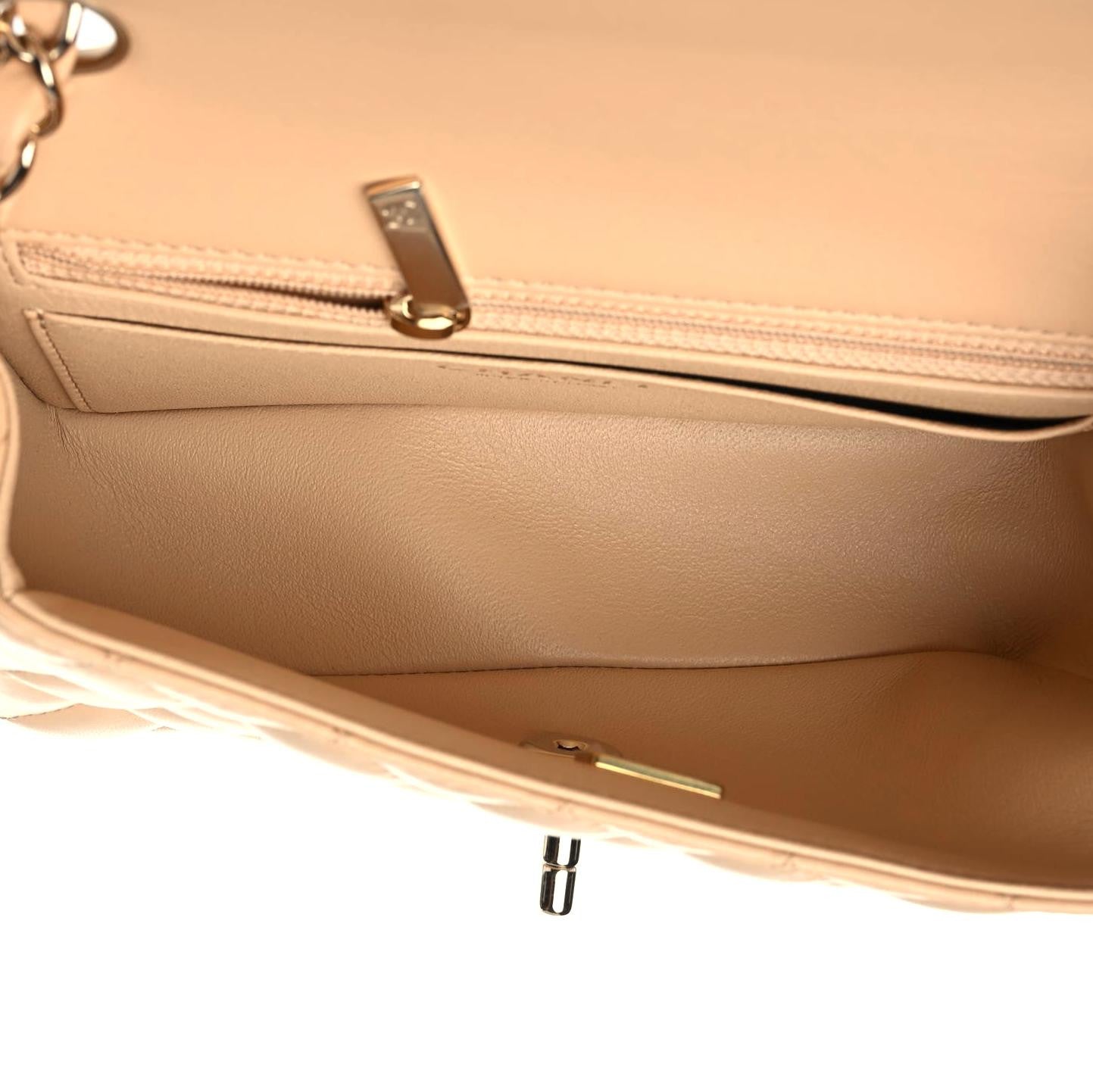 Lambskin Quilted Mini Rectangular Flap Beige