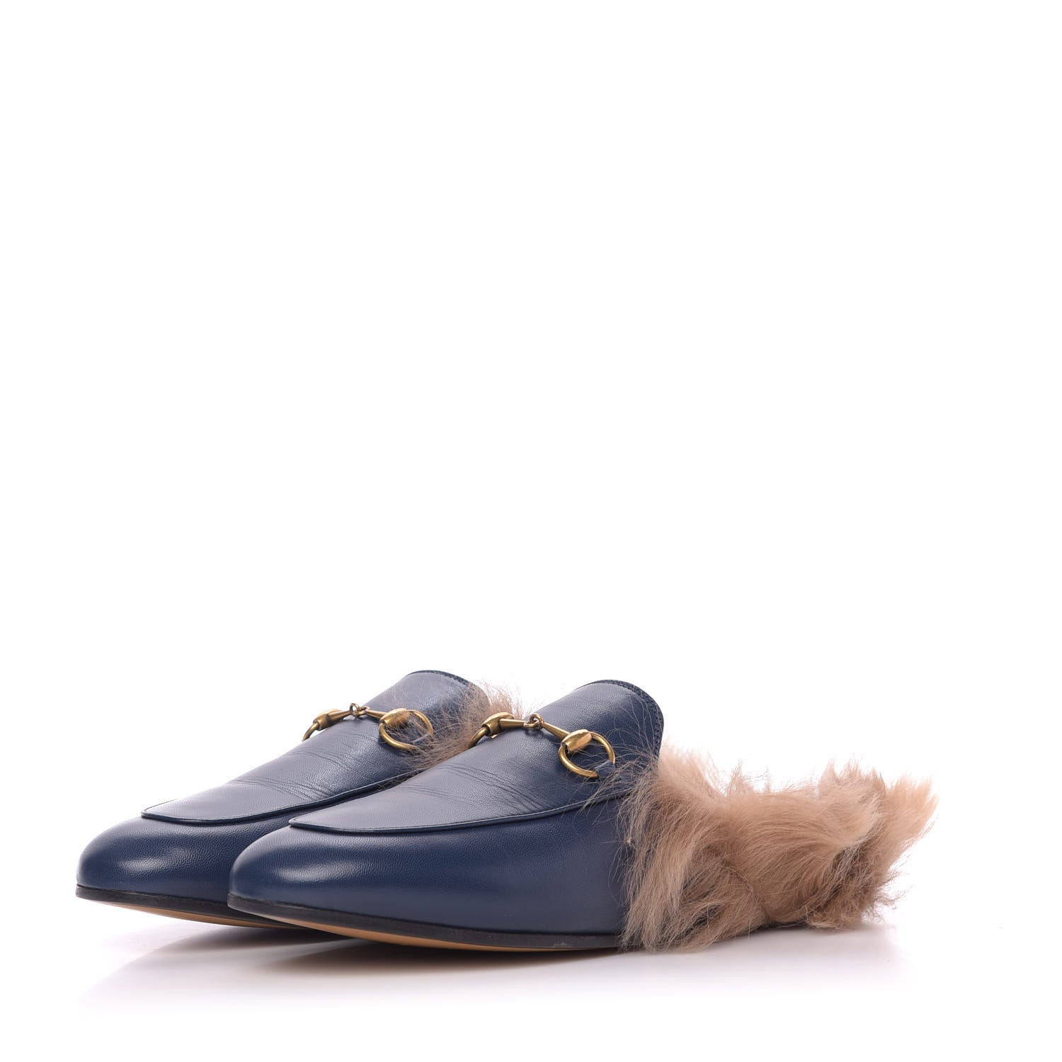 Gucci Malaga Kid Fur Womens Princetown Slippers 39 Blue Agata 2 of 10