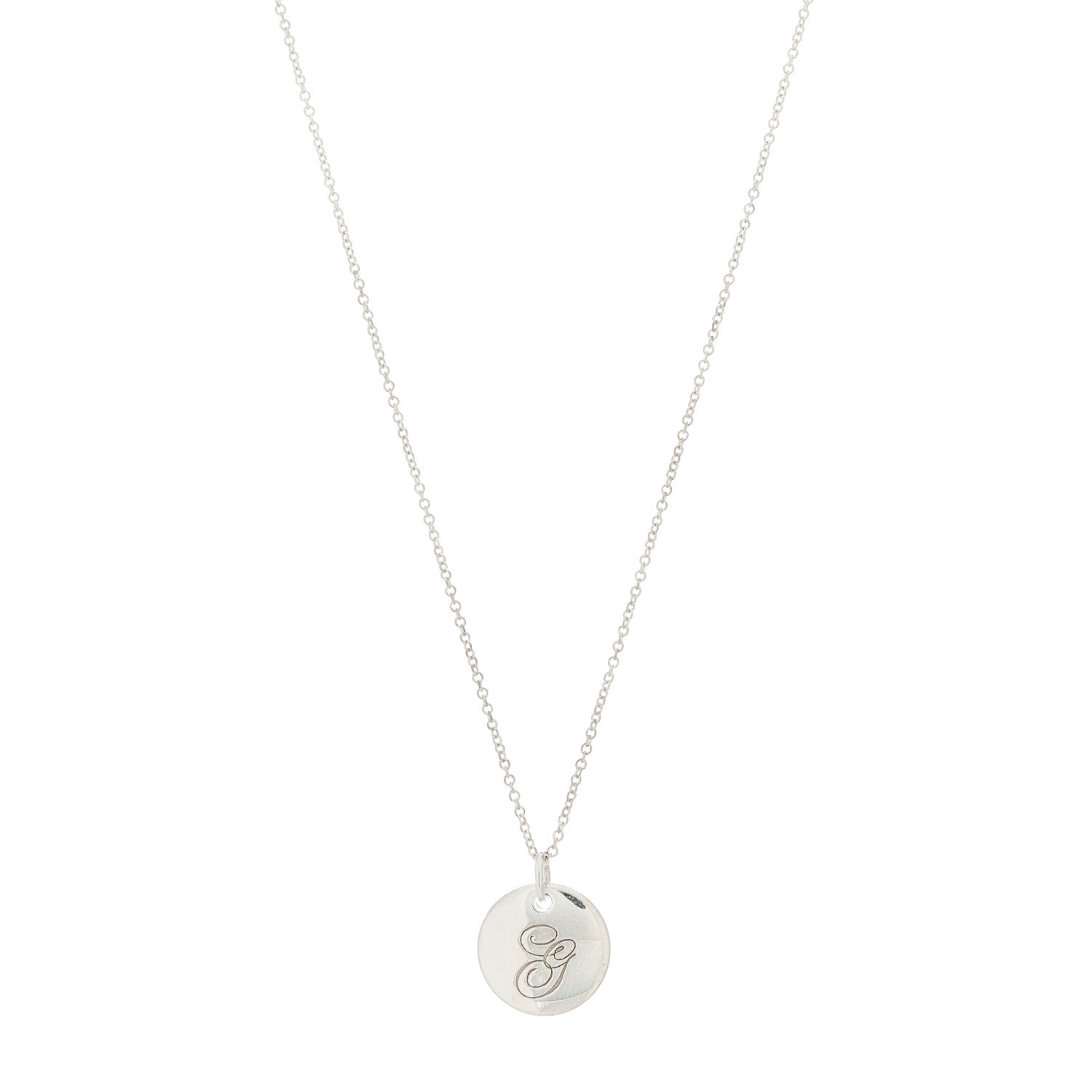 Tiffany Sterling Silver Letter G Disc Pendant Necklace 1 of 7