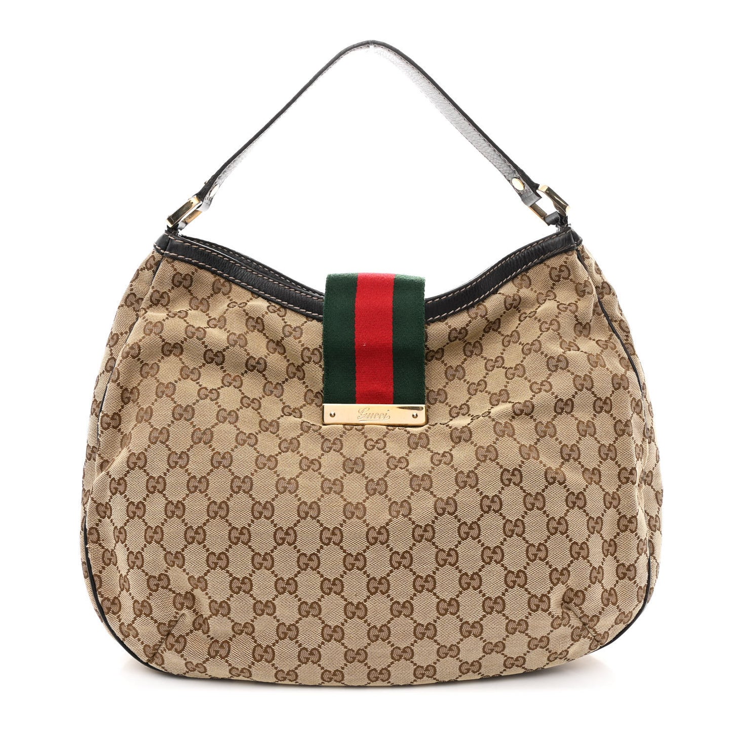 Monogram Large New Ladies Web Hobo Dark Brown