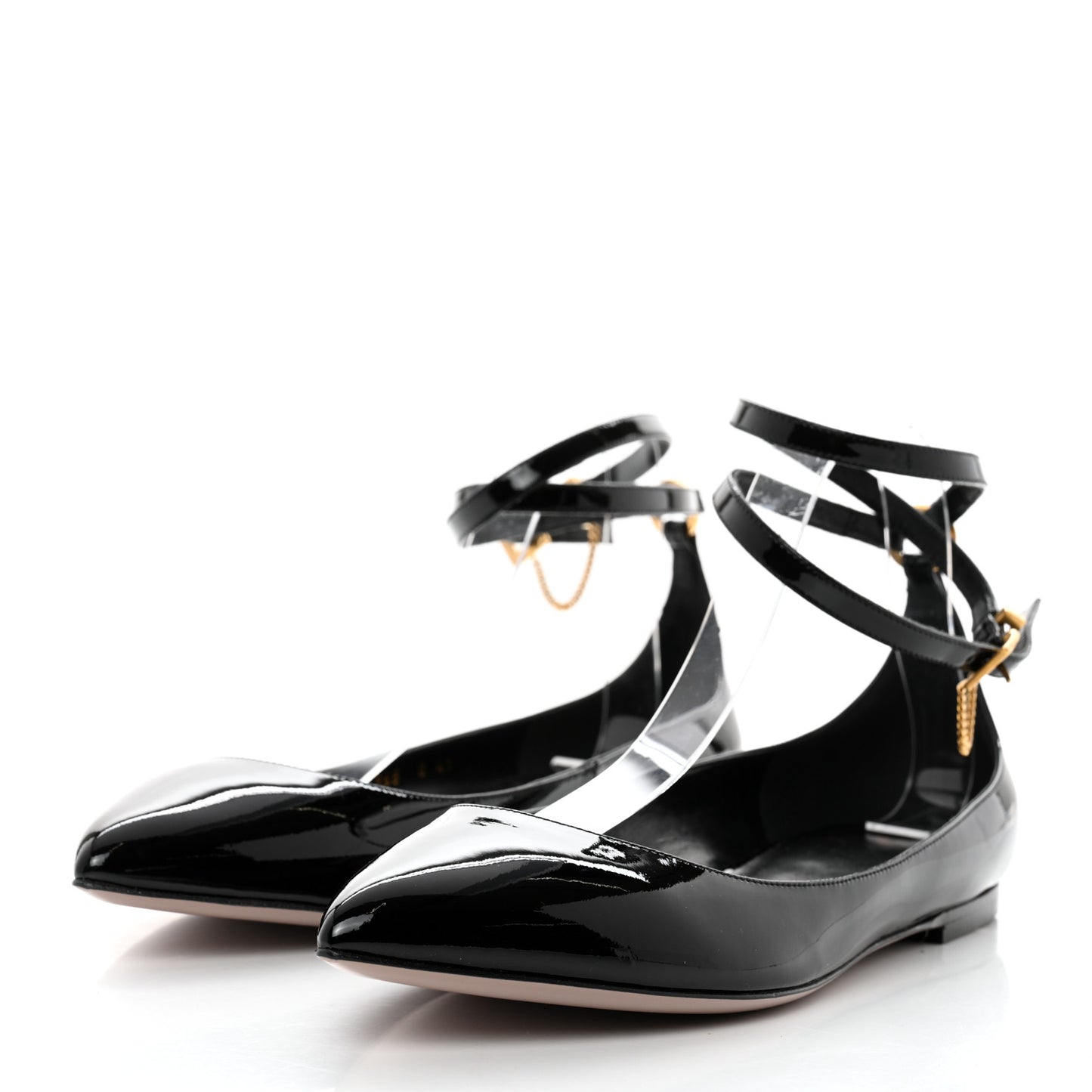 Patent Ballerina Ankle Strap Flats 41 Black