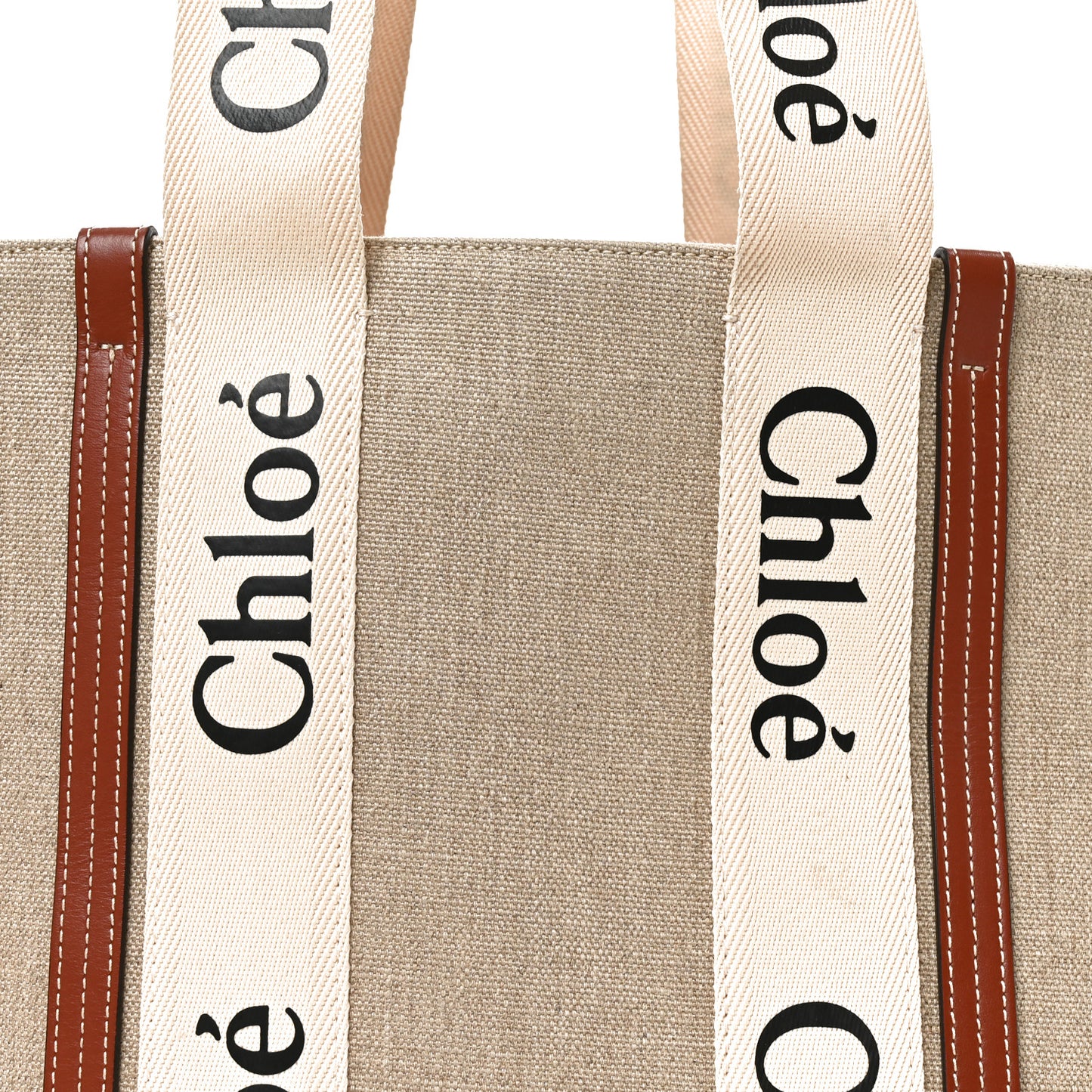 Linen Calfskin Medium Woody Ribbon Tote White Brown