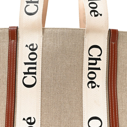 Chloe Linen Calfskin Medium Woody Ribbon Tote White Brown 7 of 10