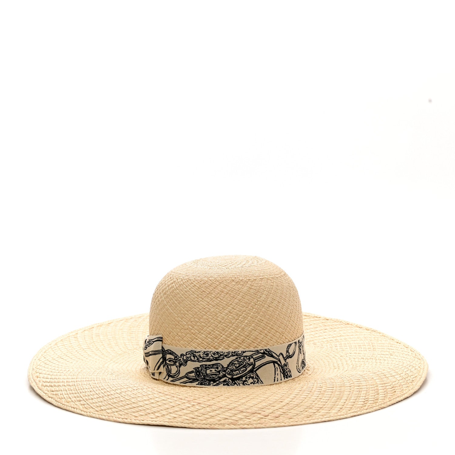 Hermes Straw Brides De Gala Panama Carrousel Hat 56 Naturel Ecru Black 3 of 10