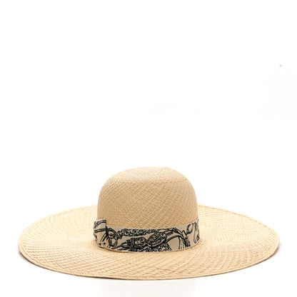 Hermes Straw Brides De Gala Panama Carrousel Hat 56 Naturel Ecru Black 3 of 10