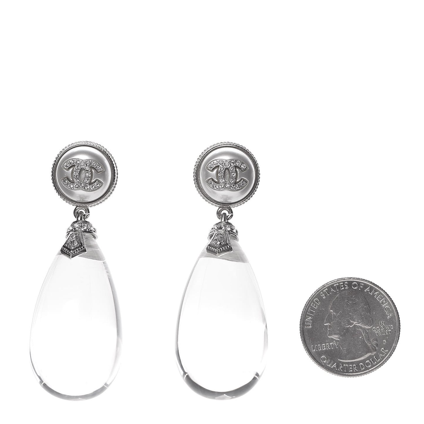 Resin Crystal CC Drop Earrings Silver