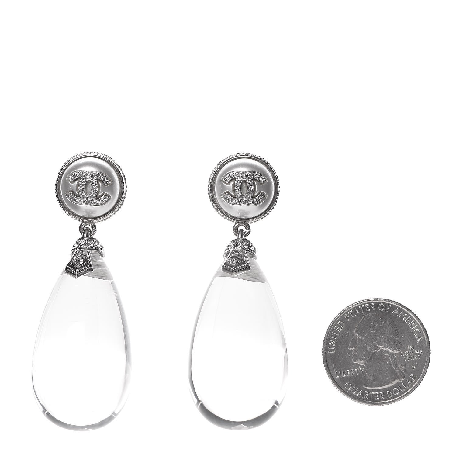 Chanel Resin Crystal CC Drop Earrings Silver 2 of 5