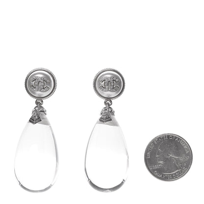 Chanel Resin Crystal CC Drop Earrings Silver 2 of 5