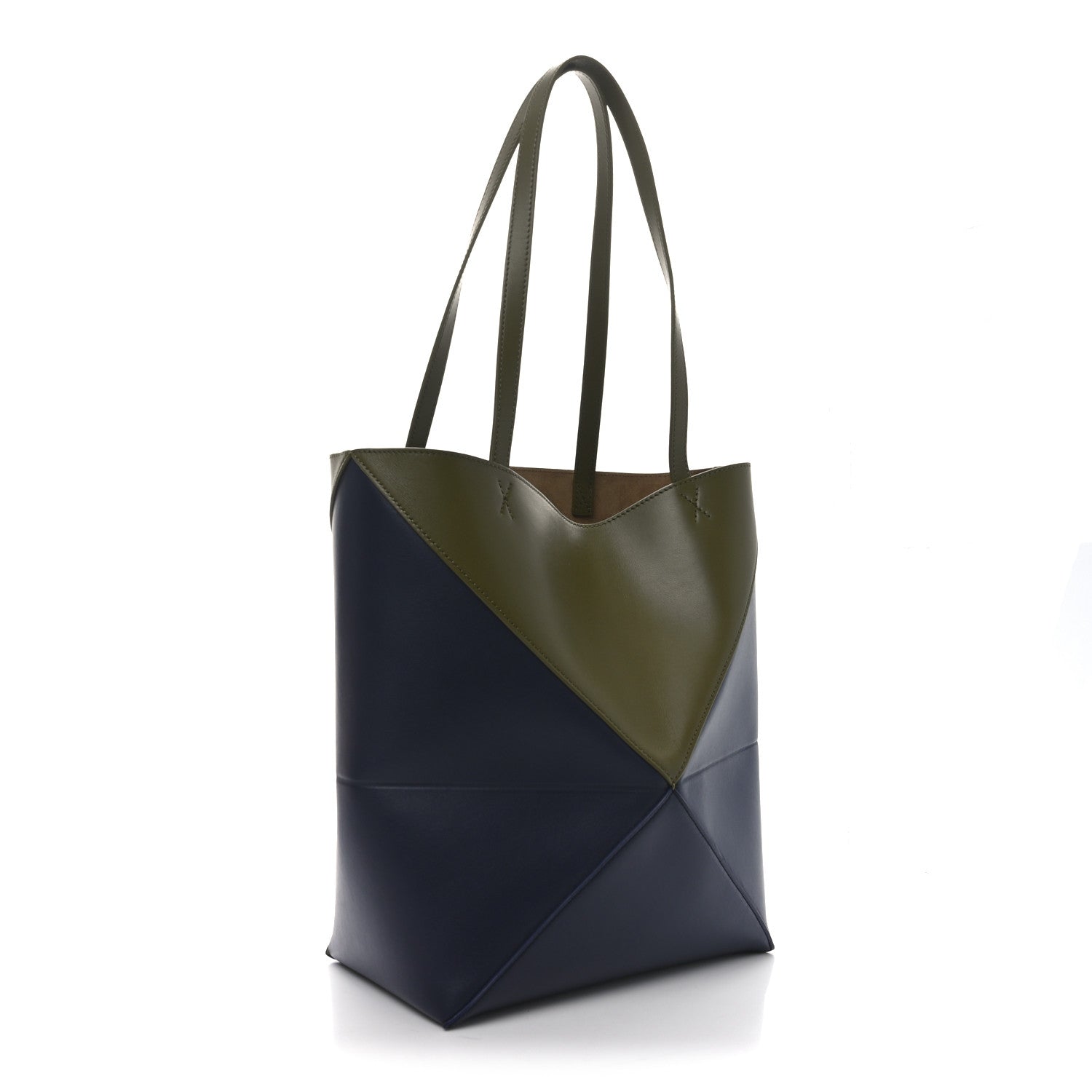 Loewe Shiny Calfskin Medium Puzzle Fold Tote Olive Abyss Blue 3 of 10