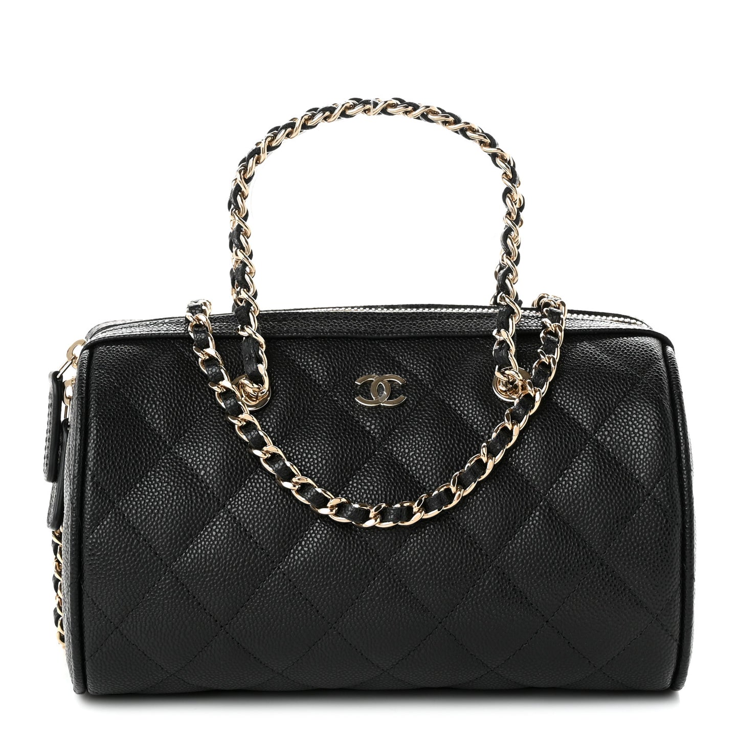 Caviar Quilted Barrel Clutch With Chain Black