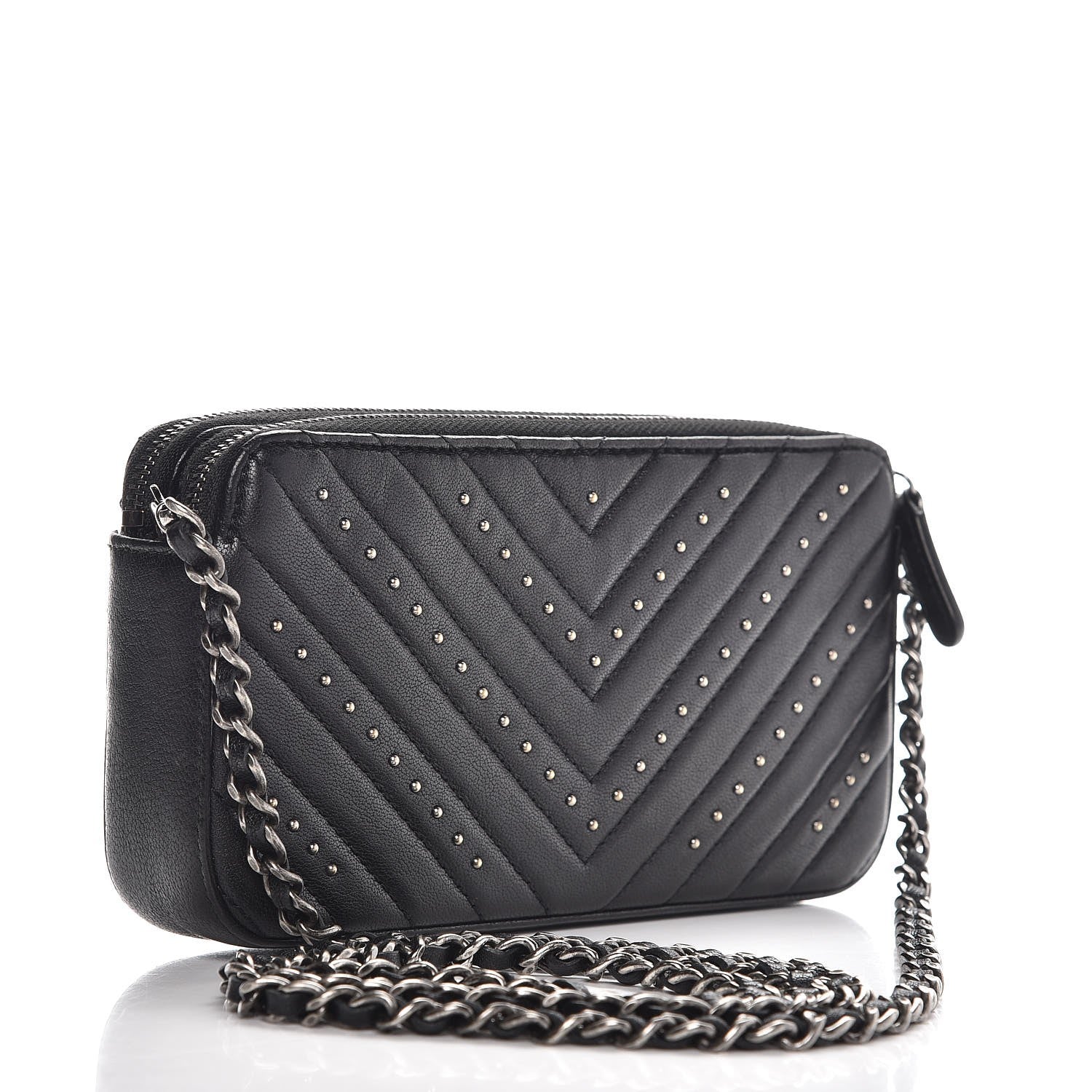 Chanel Sheepskin Chevron Quilted Studded Reissue Small Clutch With Chain Black 3 of 10