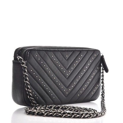 Chanel Sheepskin Chevron Quilted Studded Reissue Small Clutch With Chain Black 3 of 10