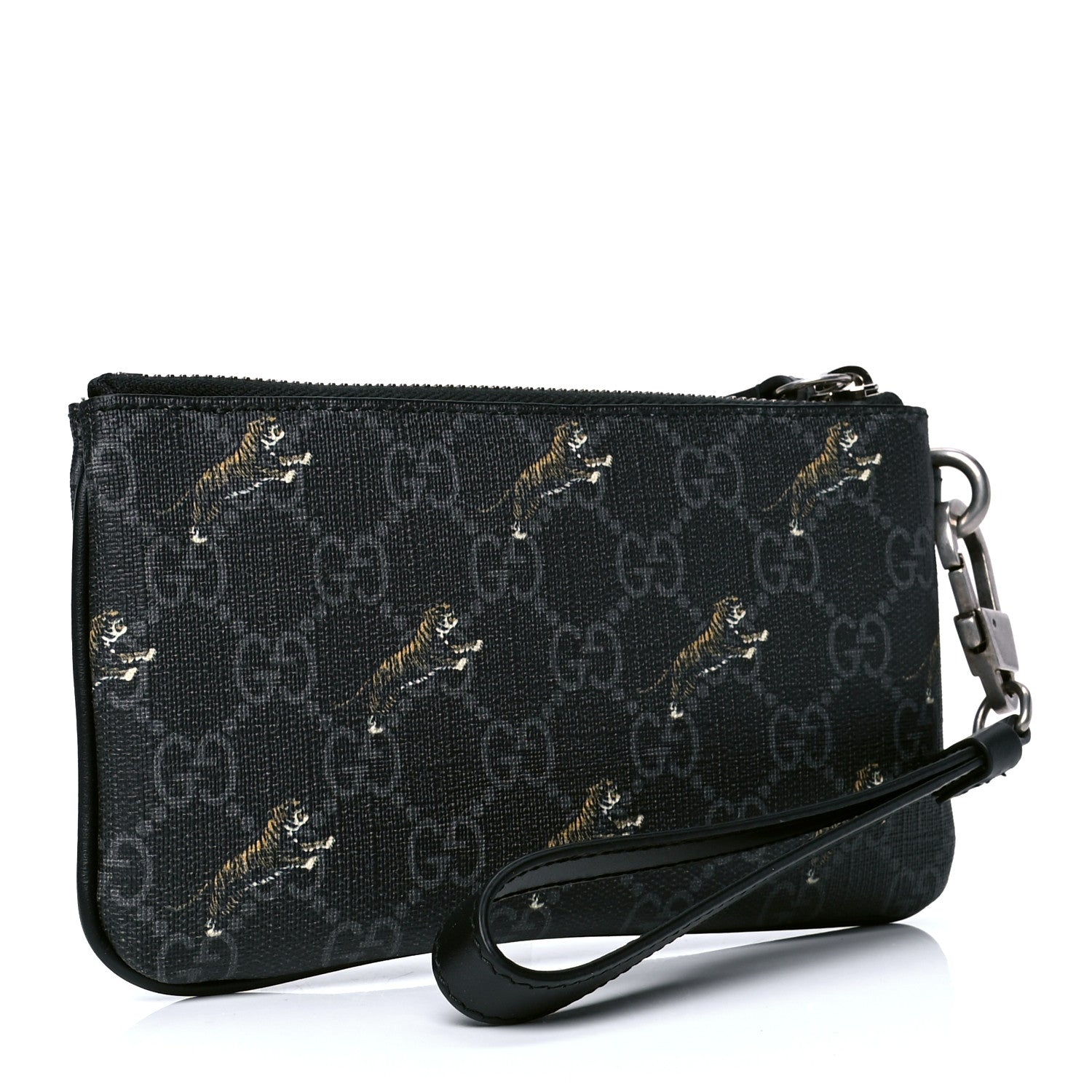 Gucci GG Supreme Monogram Tigers Zip Wristlet Pouch Black Multicolor 2 of 5