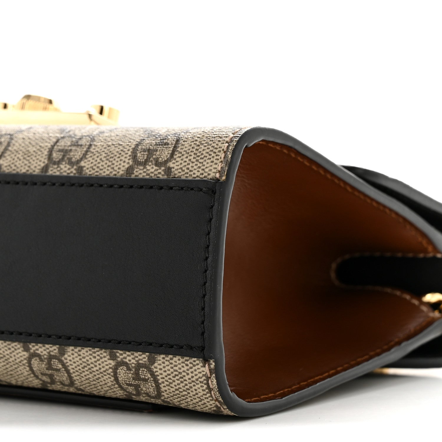 Gucci GG Supreme Monogram Calfskin Small Padlock Shoulder Bag Beige Black Cuir 10 of 15