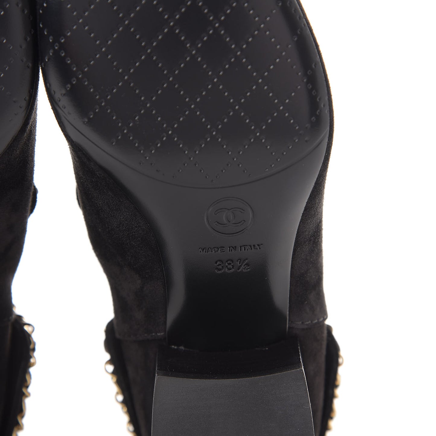 Suede Calfskin Chain CC Short Boots 38.5 Black