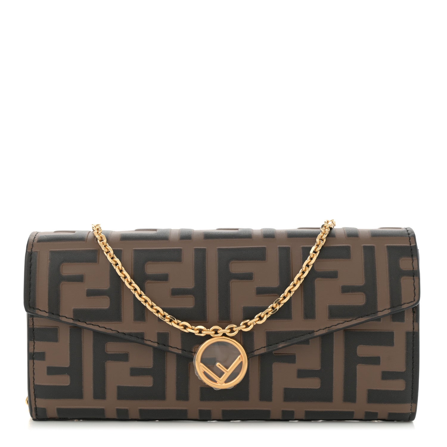 Fendi Vitello Soft F is Fendi Bi-Color FF 1974 Embossed Continental Envelope Wallet On Chain Maya Black 1 of 10