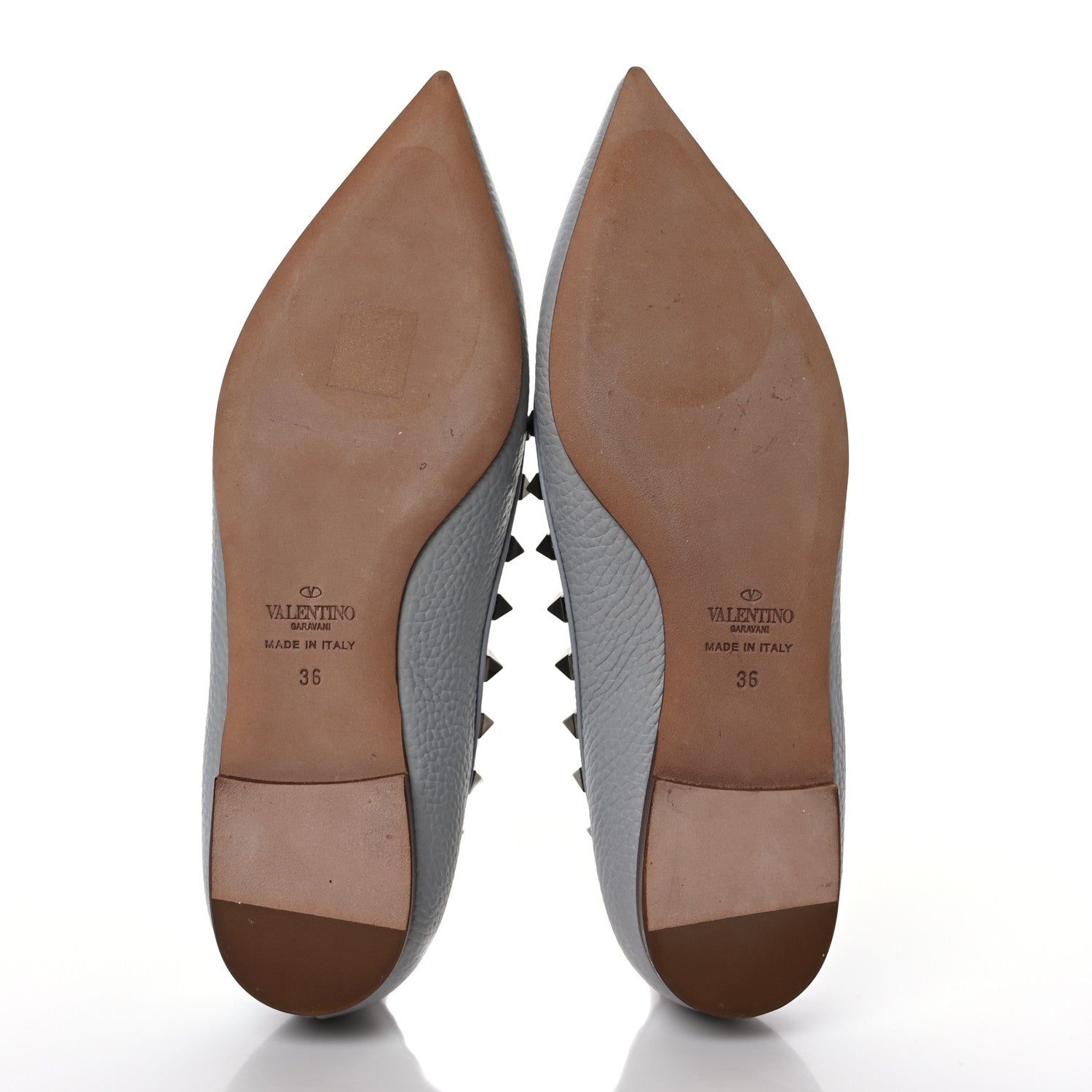 Valentino Garavani Pebbled Calfskin Rockstud Ballerina Flats 36 Pastel Grey 5 of 8