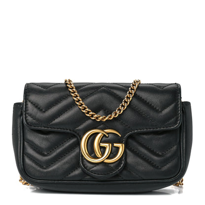 Gucci Calfskin Matelasse Super Mini GG Marmont Shoulder Bag Black 1 of 11