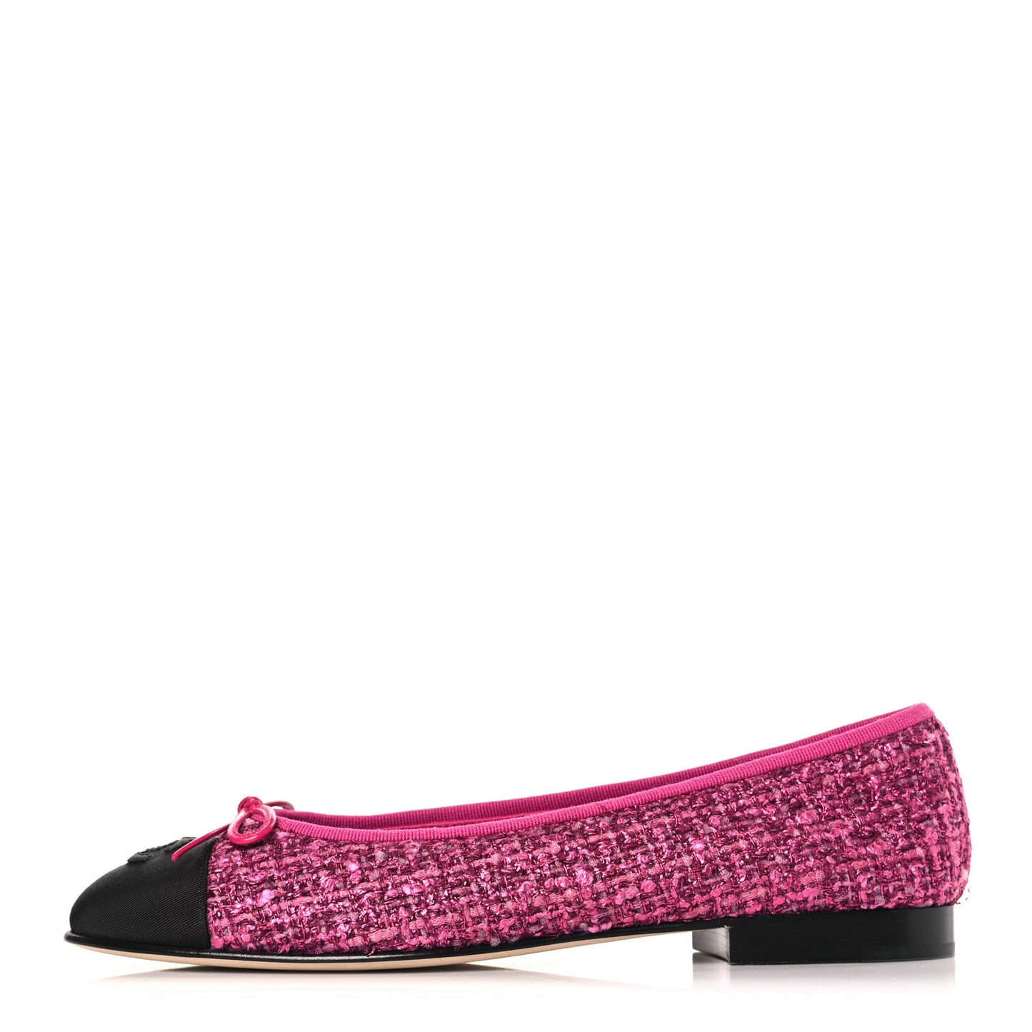 Tweed Grosgrain Cap Toe Ballerina Flats 40 Fuchsia Black