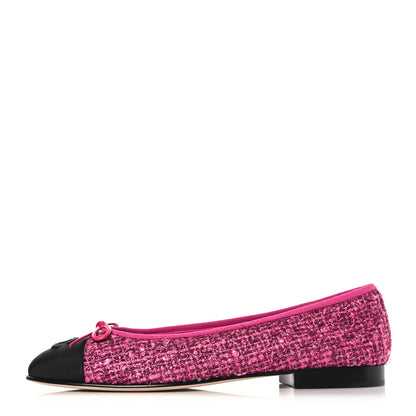 Chanel Tweed Grosgrain Cap Toe Ballerina Flats 40 Fuchsia Black 1 of 9
