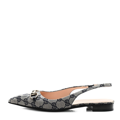 Gucci Monogram Horsebit Womens Slingback Ballet Flat 36 Beige Blue 1 of 11