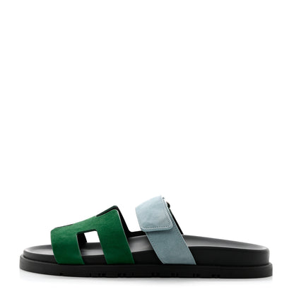 Hermes Suede Goatskin Womens Chypre Sandals 39 Vert Cactus Vert d'eau 1 of 9