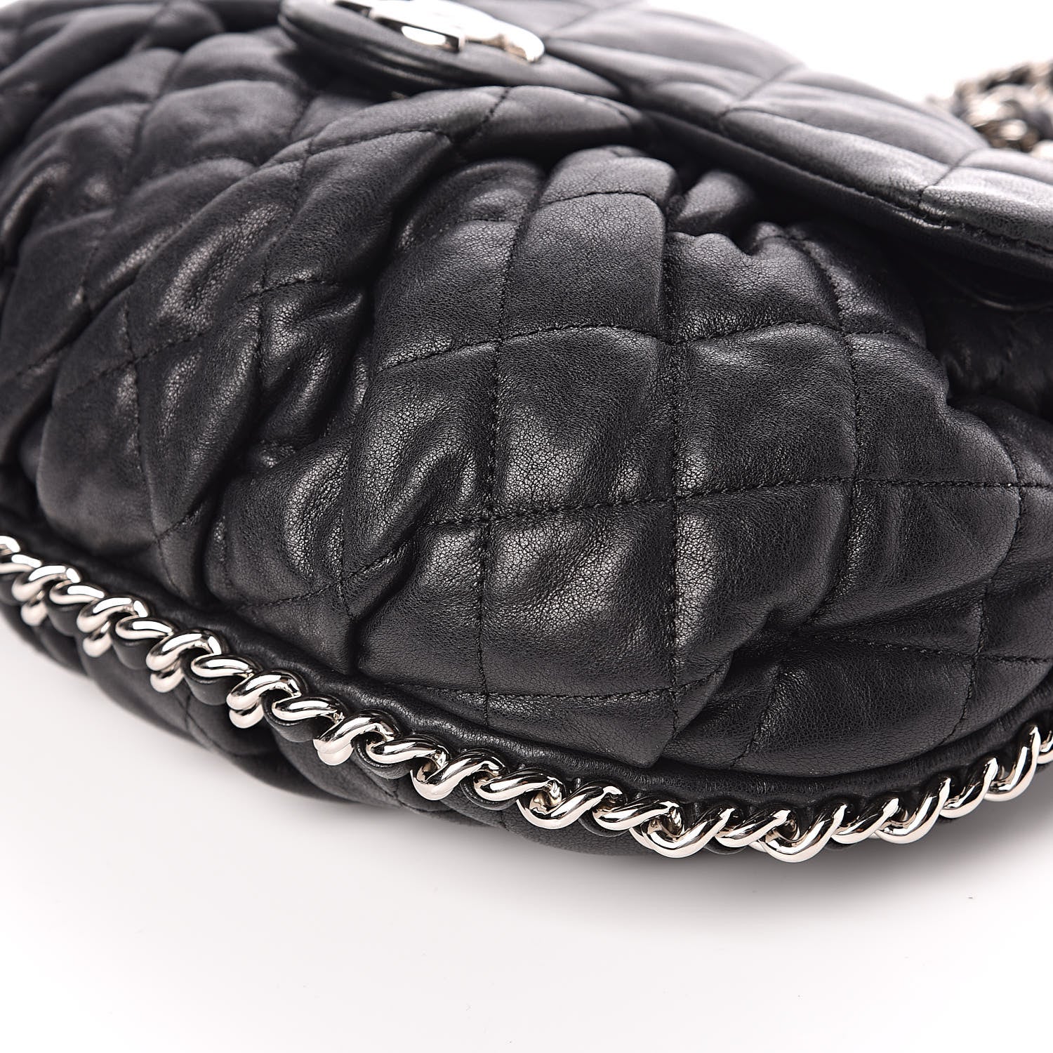 Chanel Washed Lambskin Quilted Medium Chain Around Messenger Black 9 of 10
