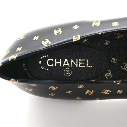 Chanel Lambskin Patent Calfskin Printed CC Cap Toe Ballerina Flats 37 Black Gold 6 of 8