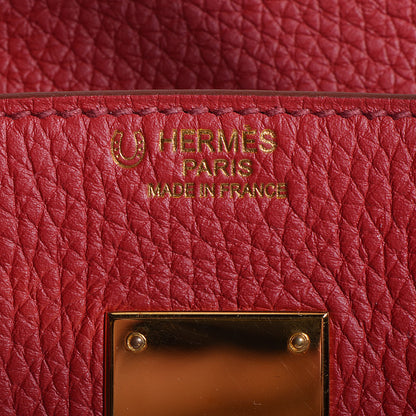 Hermes Taurillon Clemence Horseshoe Bi-Color Birkin 30 Rouge Garance and Orange 16 of 23