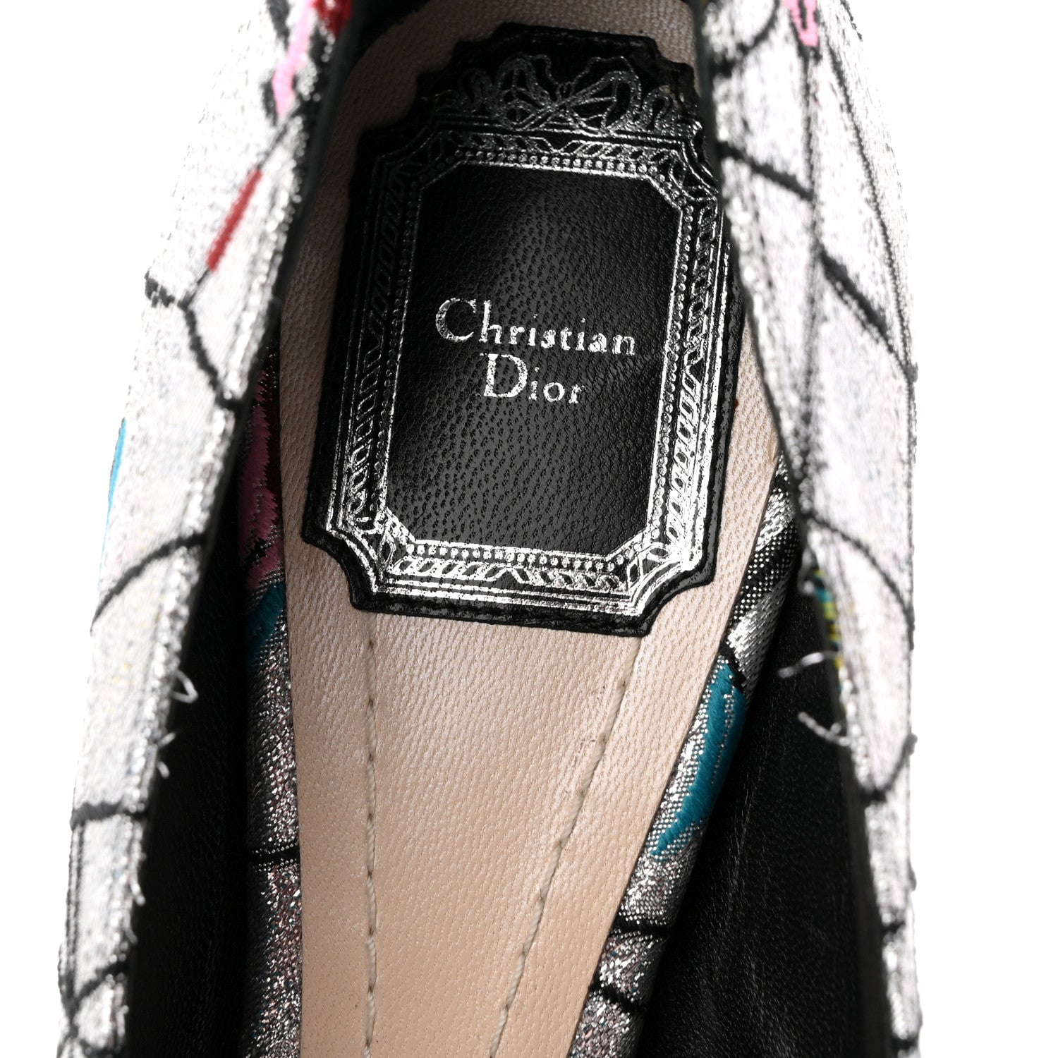 Christian Dior Lurex Embroidered Floral Pointed Toe Pumps 37 Silver Multicolor 8 of 12
