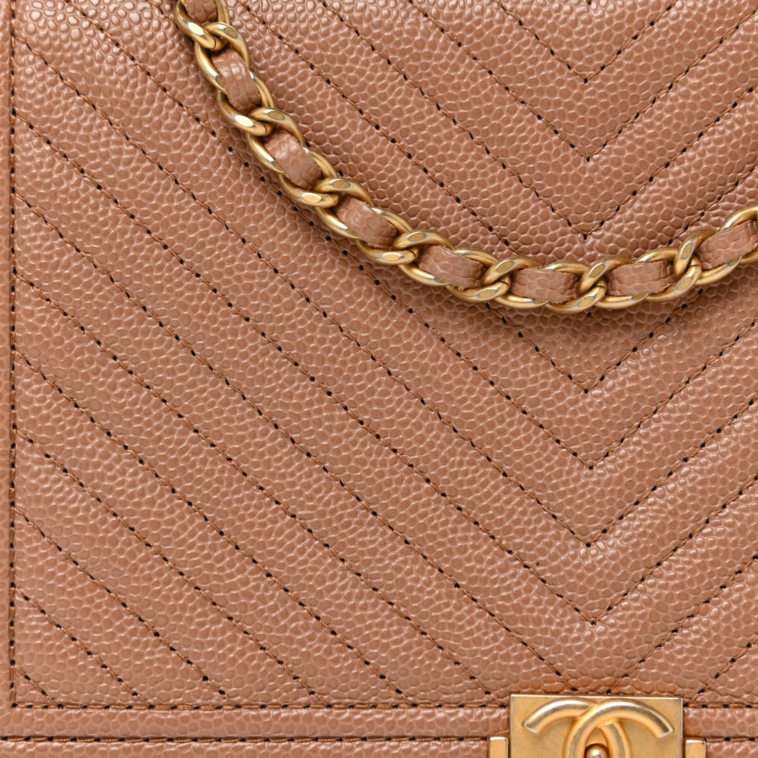 Chanel Caviar Chevron Quilted Boy Wallet On Chain WOC Dark Beige 8 of 11
